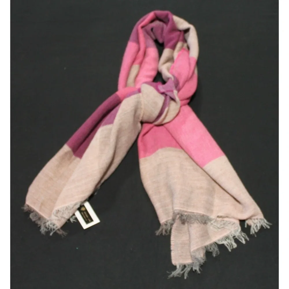 Effeto Moda Cashmere Lana Italy Scarf Shawl Wrap Pink Colorblock 34x70 NWT